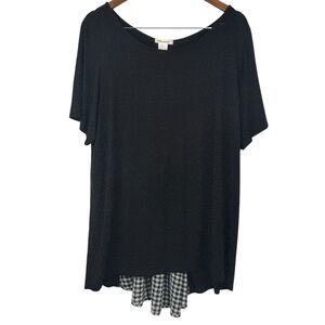 Pebble & Stone Black Short Sleeve Black & White Check Plaid Back Panel Top 3X